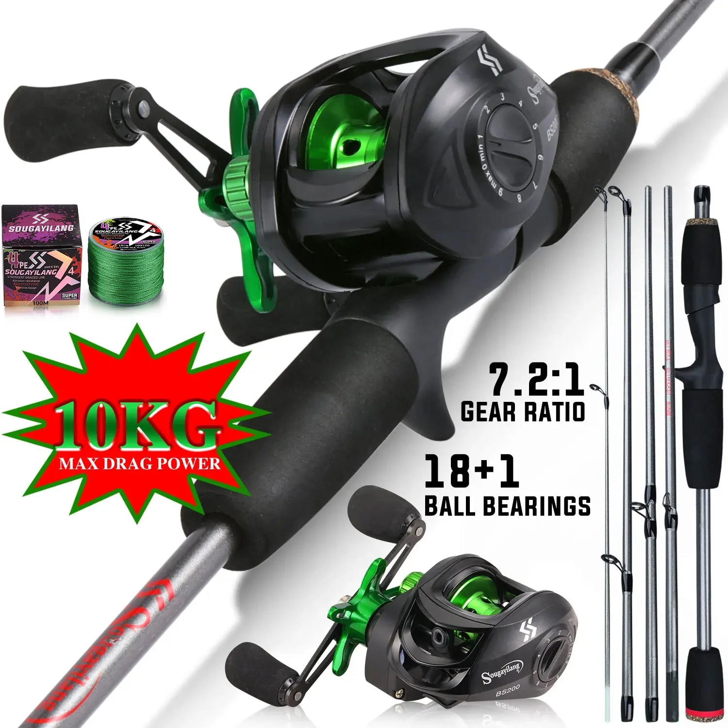 Fishing Line Spooler - Sougayilang Hengel Combo 1.7m Koolstofvezel Casting