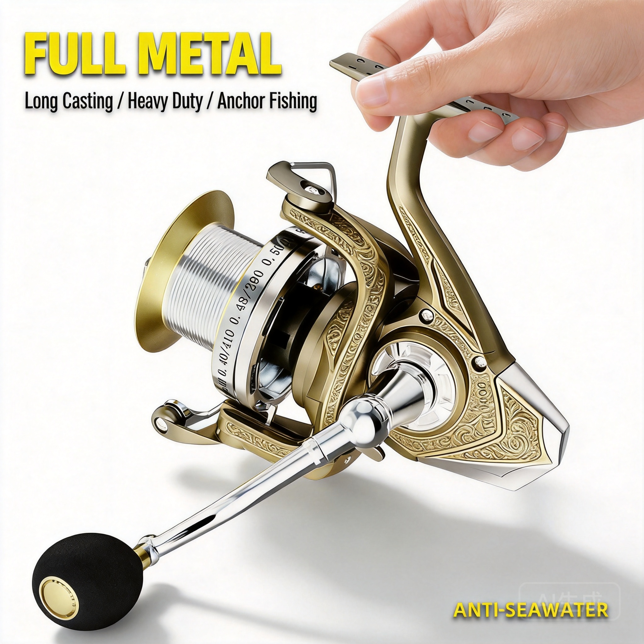 Ice Fishing Line - Volledig metalen lange werp spinhengel 8000